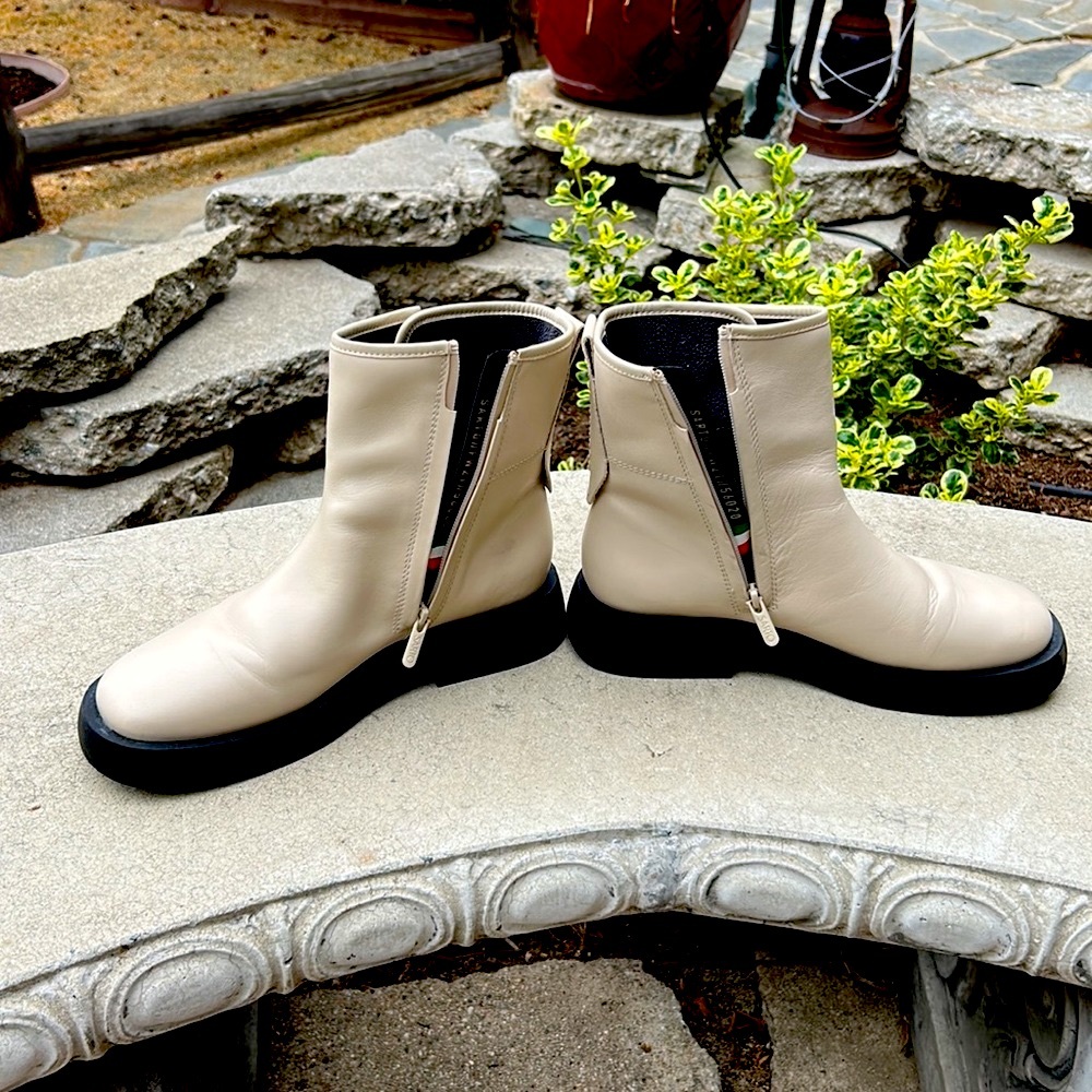 Franco Sarto white leather booties